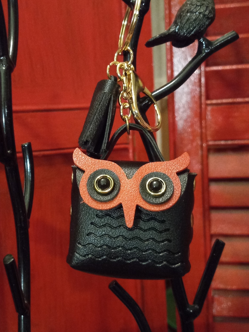Black and Orange Owl Keychain Crossbody Bag Charm